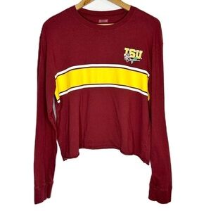 Iowa State University Tailgate Maroon Long Sleeve Cropped Shirt Rose Size Large